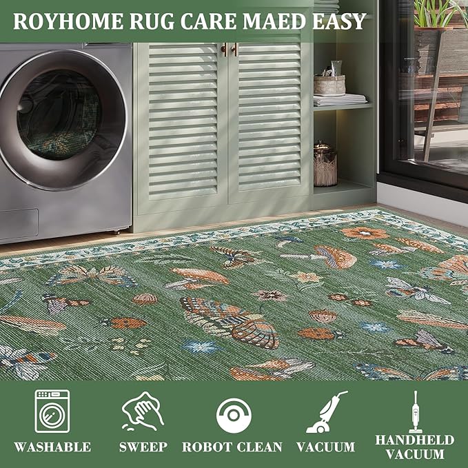 Mushroom Insect 7ft Round Rug Washable Non-Slip Soft Ultra-Thin Large Boho - Image 5