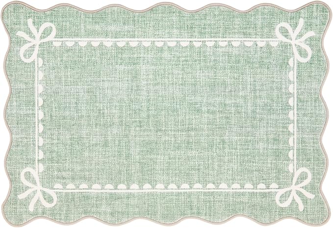 GarveeHome Scalloped Bow Rug for Kitchen Floor, Sage Green Rug for Dorm - Image 4