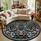 Round Area Rug for Living Room: 8 ft Floral Washable Circle Rug Soft Boho by PLHXFRSoftAreaRugs