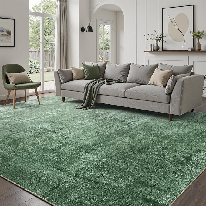 DCX Abstract Area Rug 9x12, Washable Green Modern Rug by DCXWashableRug