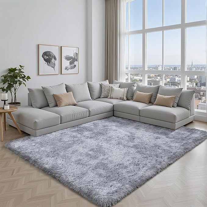 Area Rug for Living Room Bedroom: 6x9 Light Grey Soft Fluffy Shag Upgrade - Image 3