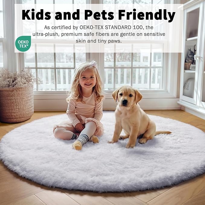 ONASAR White Round Area Rugs 5ft, Soft Bedroom Circle Rug Floor Mat - Image 4