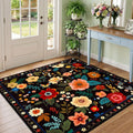 RELEANY Floral Square 4ft Area Rugs Washable Print Boho Cute Carpet Non Slip by RELEANY