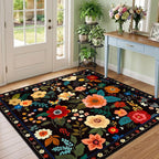 RELEANY Floral Square 4ft Area Rugs Washable Print Boho Cute Carpet Non Slip by RELEANY