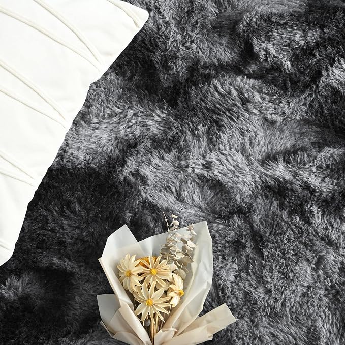FlyDOIT Large Area Rugs for Living Room, 4x6 Feet Tie-Dyed Dark Grey Shaggy Rug - Image 5