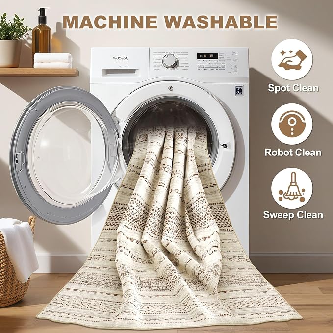 Nakagishi Runner Rug Kitchen Washable Rugs: 3x8 Non-Slip Boho Soft Modern Stain - Image 2