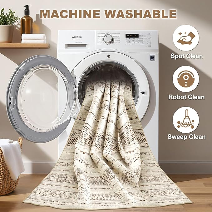 Nakagishi Round Rug Boho Area Rugs: 4x4 Washable Large Circle Neutral Soft - Image 2