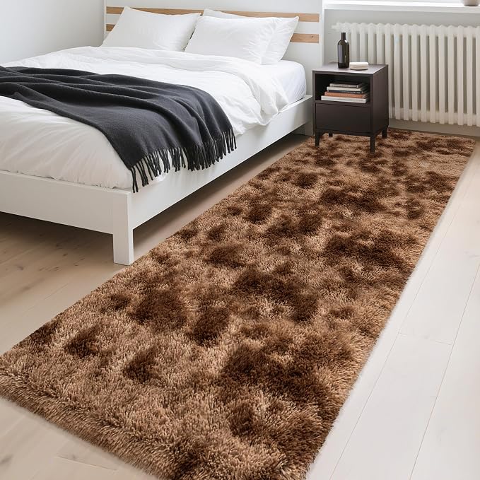 3x10 ft Plush High Pile Brown Tie Dyed Rug Fluffy Soft Runner Bedside Rug - Image 8
