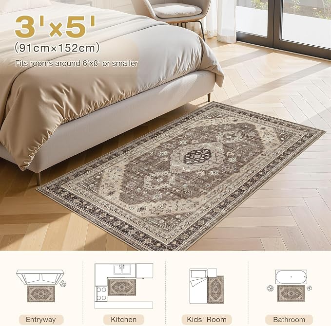 3x5 Washable Area Rug, Large Rugs - Image 3