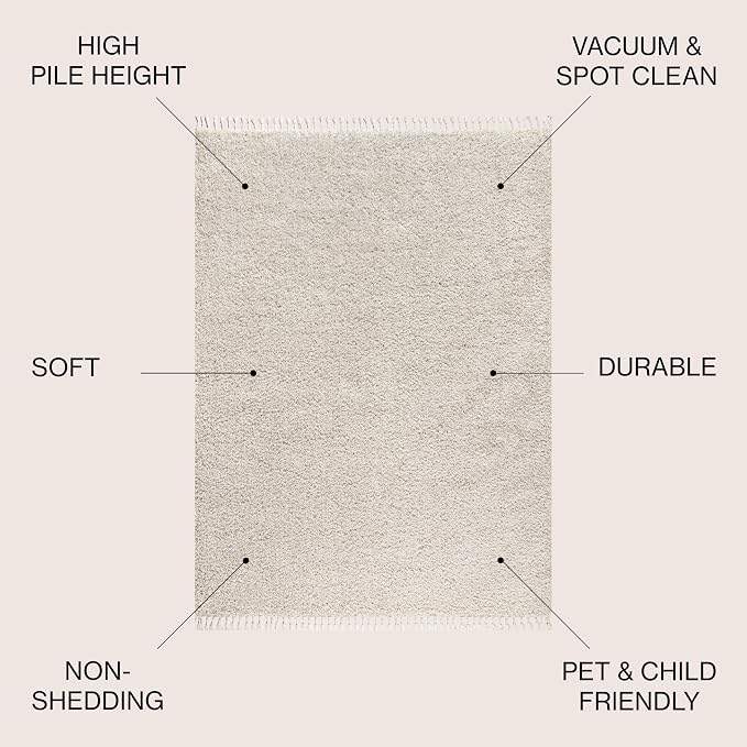 JONATHAN Y Mercer Shag Plush Tassel Cream Indoor Area Rug, Contemporary - Image 2