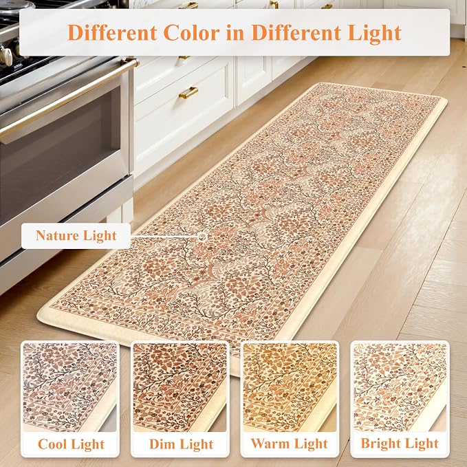 Collive Kitchen Mats Cushioned Anti Fatigue, Fall Vintage Floral Kitchen Rug - Image 7