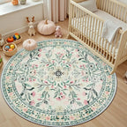 Round Area Rug for Living Room: 4 ft Floral Washable Circle Rug Soft Non-Slip - Image 5