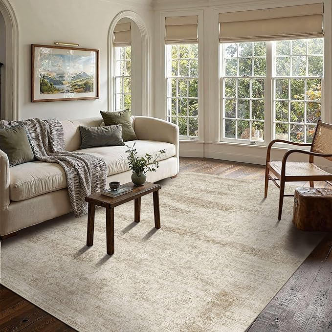 Latte&Fog 5x7 Area Rugs for Living Room, Vintage Beige Washable Rug, Boho - Image 3