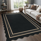 Scalloped 5x7 Rug for Living Room, Easy Jute Washable Outdoor Patio Carpet by LORWER