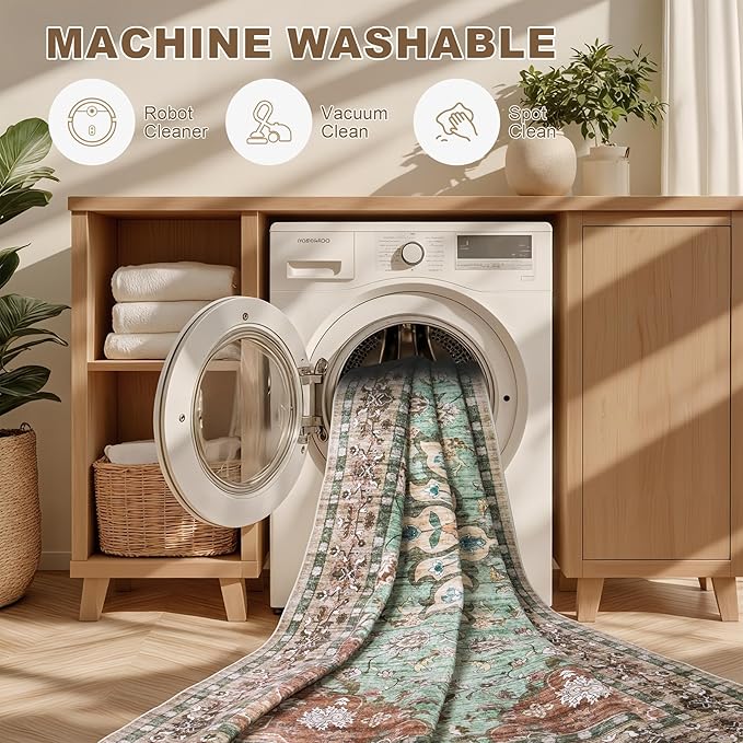 5x7 Area Rugs Living Room Rug: Washable Vintage Distressed Floral Rug No Slip - Image 8
