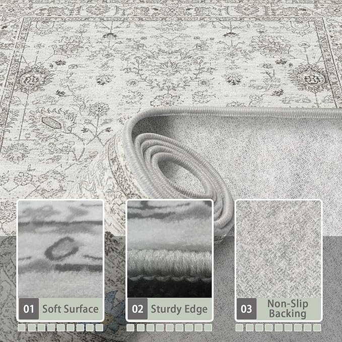 Grey Runner Rug for Hallways Kitchen 2x6, Non Slip Washable Rug - Image 3