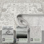 Floral Hallway Runner Grey Carpet Non-Slip, Kitchen Mat Stain Resistant - Image 2