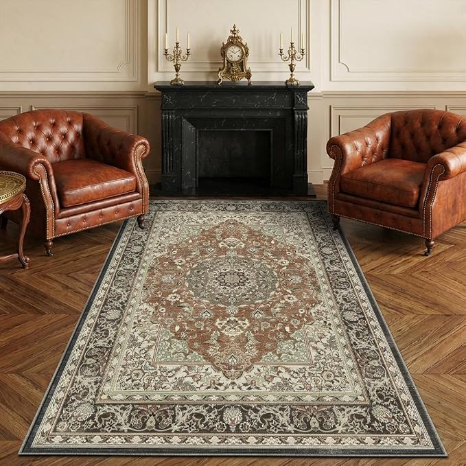 3x5 Area Rug for Living Room-Vintage Farmhouse Boho Floral Neutral Washable - Image 3