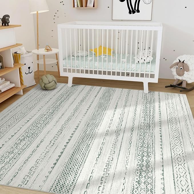 Nakagishi Green Rug Living Room 5x8: Washable Boho Large Neutral Farmhouse Soft - Image 8