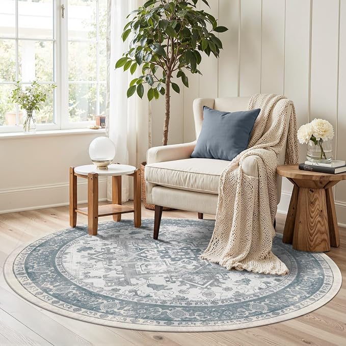 Rugxara 4ft Circle Rug, Soft Round Boho Rug, Washable Non Slip Area Rug - Image 3