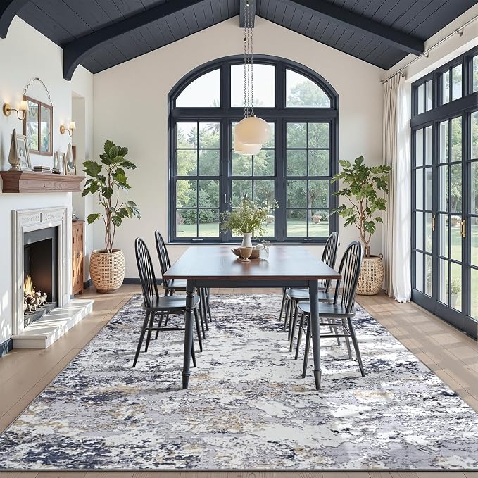 Toneed Abstract Area Rug Modern Washable Rug Soft Non Slip Rug Low Pile - Image 3