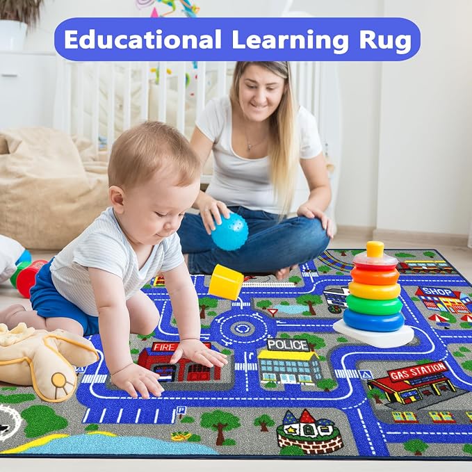 Capslpad Kids Rug Educational Play Rug 5.2'x3.3' Traffic Road Kids Play Car Mat - Image 5