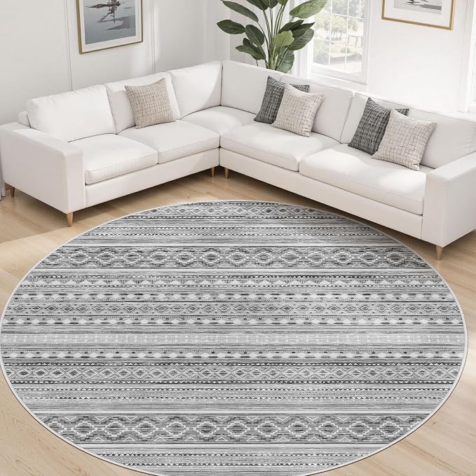 cotiled 8x8 Round Area Rugs Living Room Rug: Washable Boho Rugs - Image 6