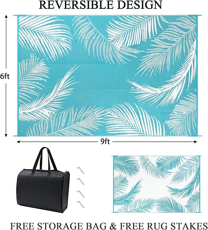 Pauwer Waterproof Outdoor Rug 6x9, Reversible Plastic Straw Patio Camping Rug - Image 2