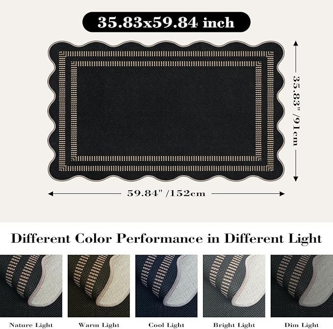 Modern Easy Jute 3x5 Outdoor Patio Rug, Farmhouse Neutral Non Slip Carpet - Image 2
