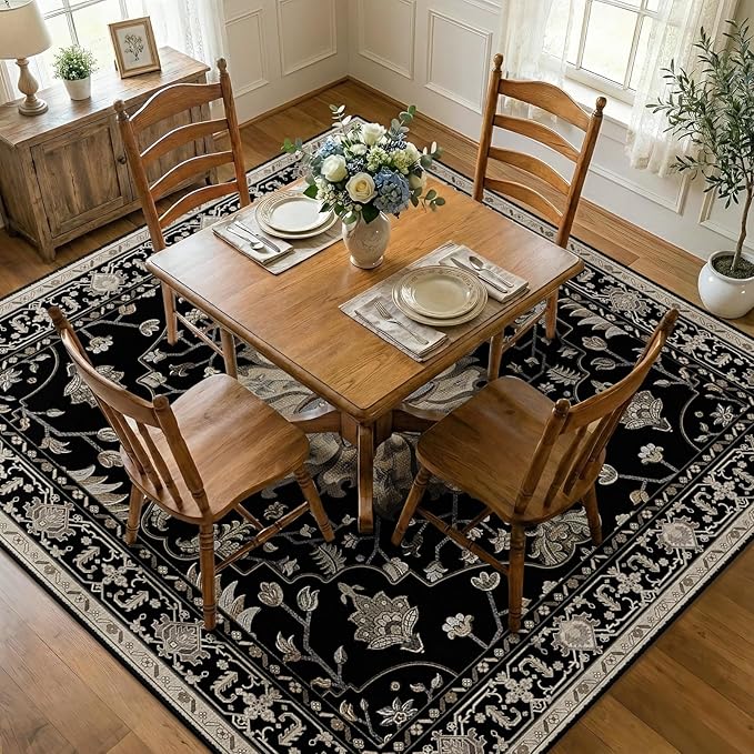 RELEANY Area Rugs Square 8ft Washable Non-Slip, Floral Vintage Distress - Image 2