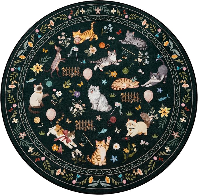 Unirea 4x4 Black Cat Round Area Rugs, Washable Soft Non Slip Circle Rug - Image 2