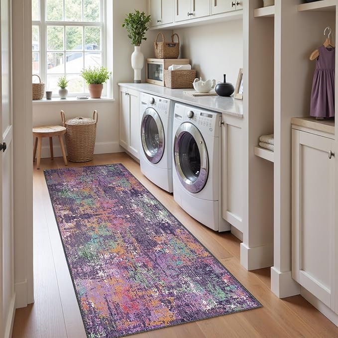 RELEANY Washable Area Rugs 2'x8' Non-Slip Modern Abstract Soft - Image 4