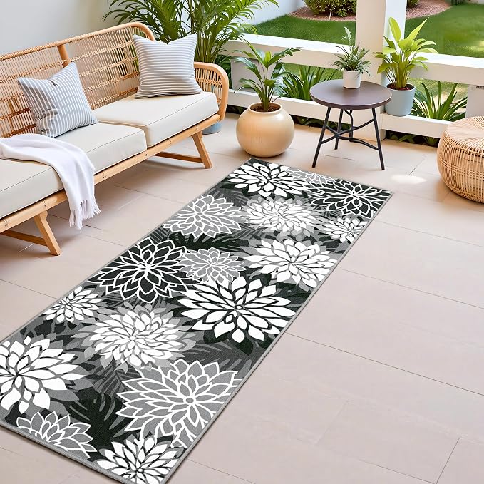 2x6 Washable Runner Rug for Hallway Tropical Botanical Modern Floral Chenille by ArenaRug