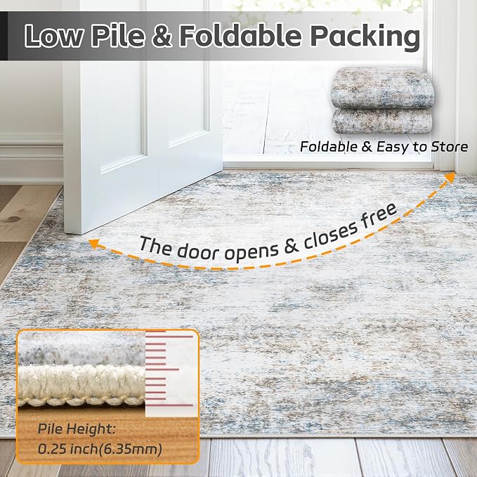 Area Rug 8x10 Living Room Rug Washable: No-Slip Abstract Soft Thin Large Brown - Image 7