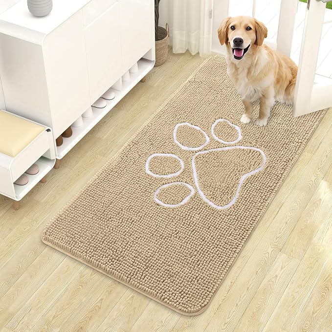 OLANLY Dog Door Mat for Muddy Paws 44x24, Paw Print Design, Absorbs Moisture by OLANLY
