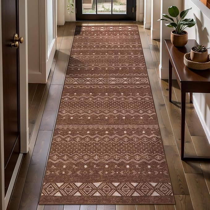 SERISSA 2x6 Kitchen Runner Rug, Washable Non-Slip Coffee Brown Boho Rug - Image 2