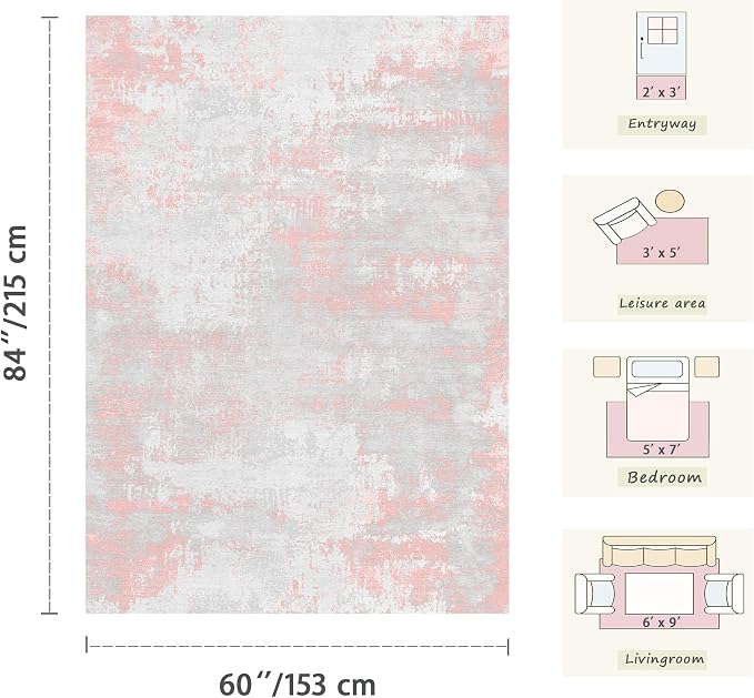 Latte&Fog Large 6x9 Pink Rugs, Modern Abstract Washable Area Rugs - Image 2