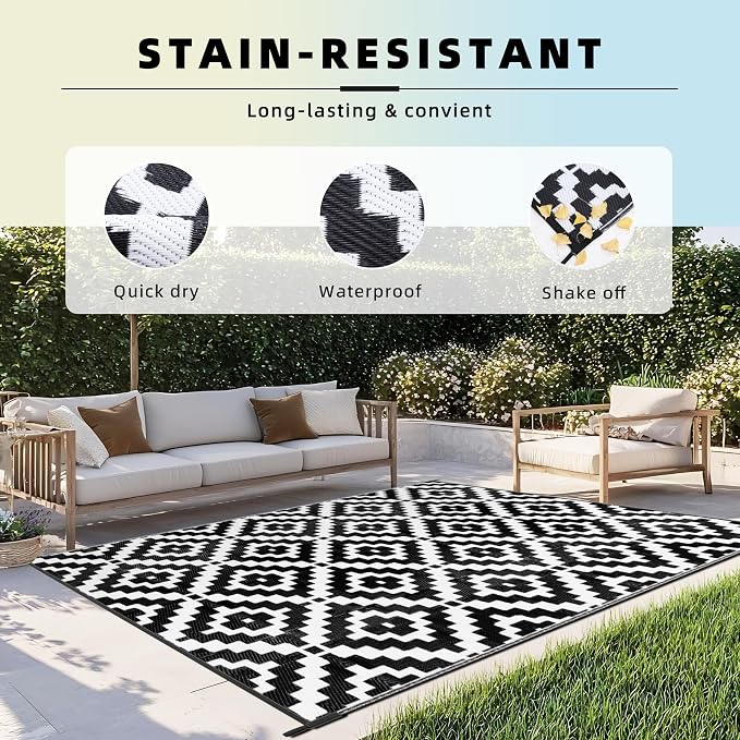 Favoyard Outdoor Rug 5x8 ft Waterproof Reversible Patio Plastic Straw Rugs - Image 5