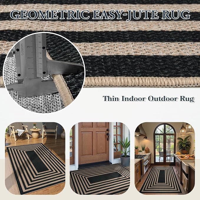 Lahome Enfys Modern Geometric Easy Jute Outdoor Rug, 3x5 Black Indoor Outdoor - Image 4