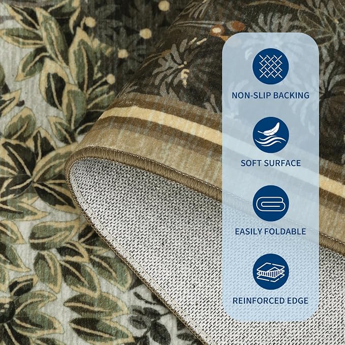GarveeHome Forest Runner Rug, Botanical Low Pile Non Slip Stain Resistance - Image 6