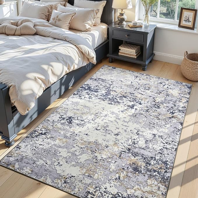Toneed Abstract Area Rug Modern Washable Rug Soft Non Slip Rug Low Pile by Toneed