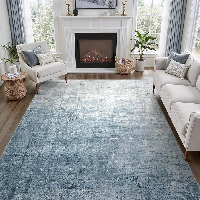 DCX Abstract Area Rug 5x7, Washable Blue Modern Rug by DCXWashableRug