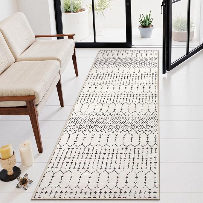 Lahome Moroccan Washable 2x6 Runner Rug, Non-Slip Beige Kitchen Hallway Runner by Lahome
