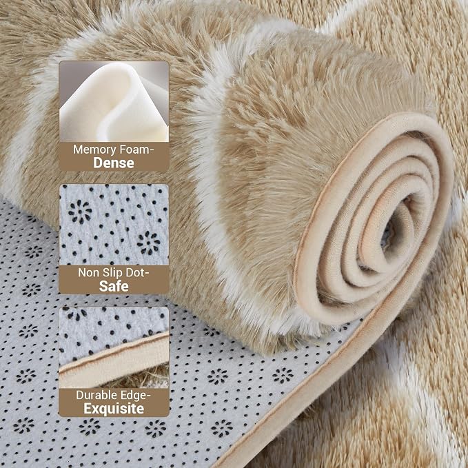 TOOHUB Fluffy Rug for Bedroom, 8X10Feet Stripe Checkered Rug Anti-Skid High - Image 4