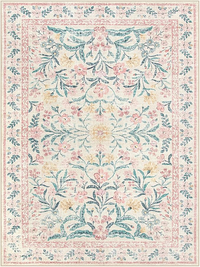 Wonnitar Floral Large Rugs for Living Room, Soft Light Pink Rug Washable 9x12 - Image 10