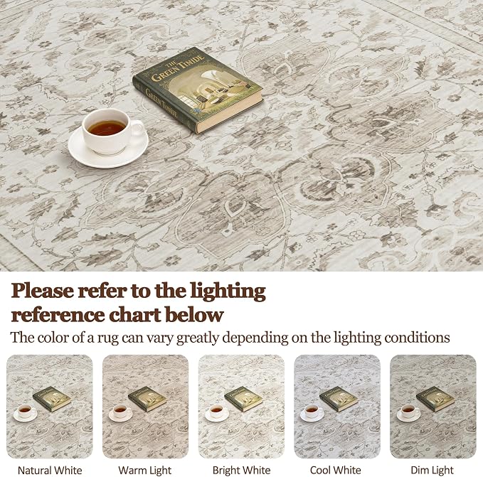 5x7 Area Rugs for Living Room:Beige Washable Vintage Medallion Carpet Non-Slip - Image 9