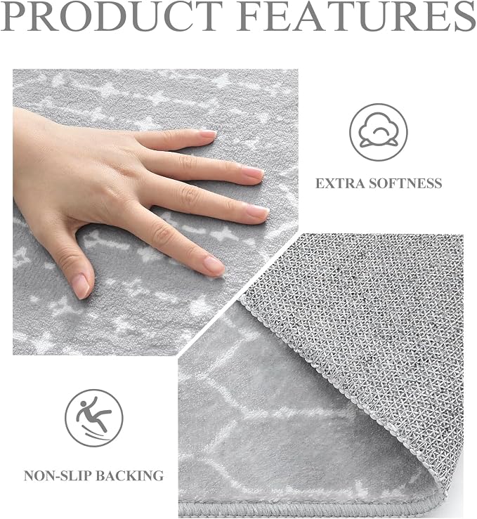 Lahome Moroccan Round Washable Rug 3Ft Small Circle Soft Non-Slip Grey Bathroom - Image 5