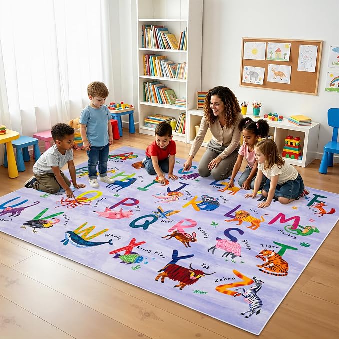 5x7 ABC Classroom Rug for Kids Playroom, Alphabet Rug - Image 3