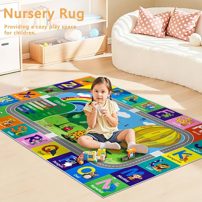 Kids Rug for Playroom Educational ABC Rug Washable Play Mat Learning Alphabet - Image 8