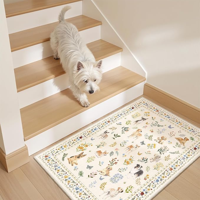 Soalmost 2x3 Dog Rugs for Entryway, Machine Washable Door Mat Animal Floral - Image 3